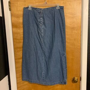Vintage Denim Midi Skirt With Side Slit